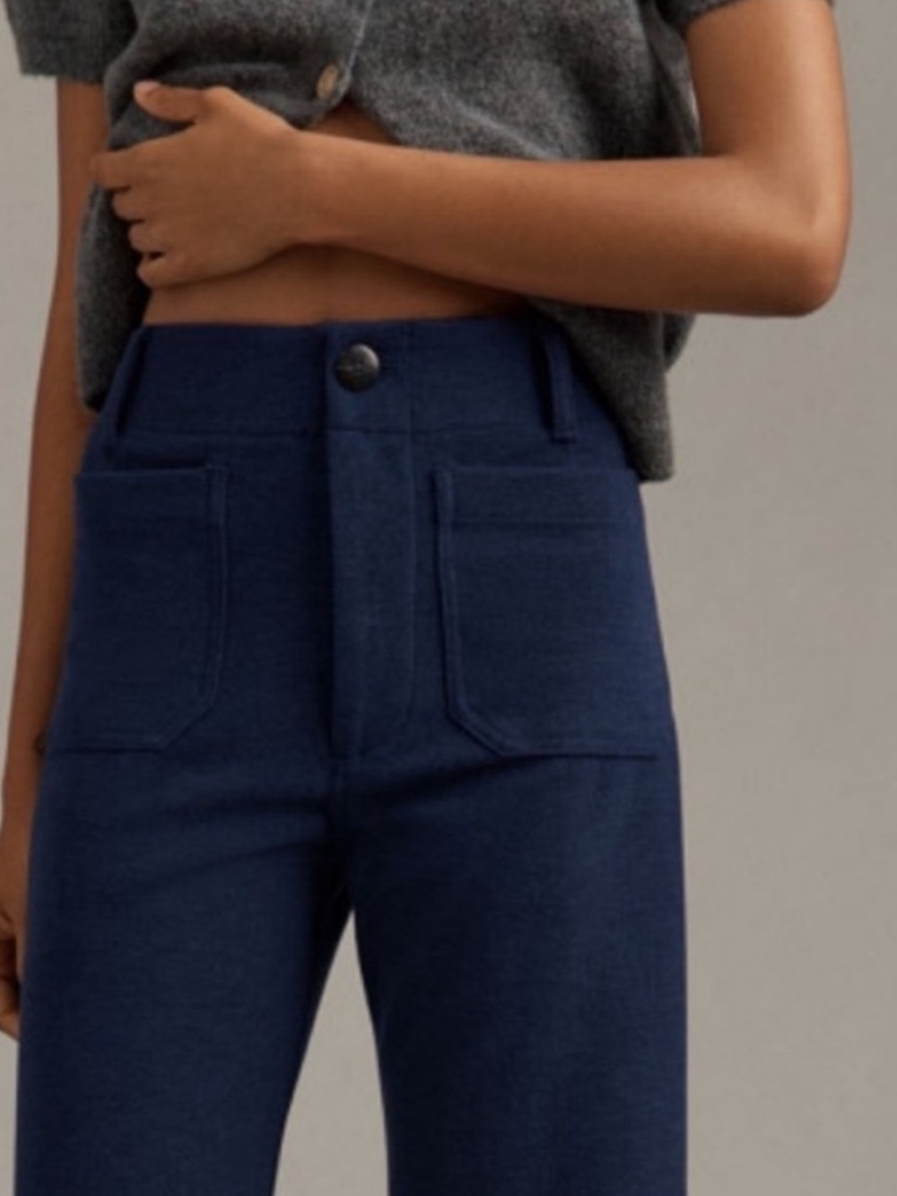 NWT Anthropologie MAEVE The Colette Pant Brushed Knit Wide Leg Blue Crop Sz 31 T - Picture 5 of 16